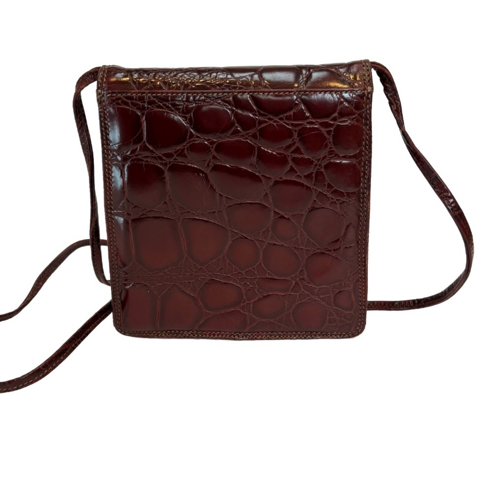 Francesco Biasia Vintage Croc Embossed Leather Crossbody Shoulder Bag Brown